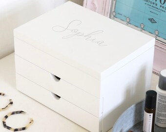 Jewelry Box Etsy - personalised name white jewellery box with drawers
